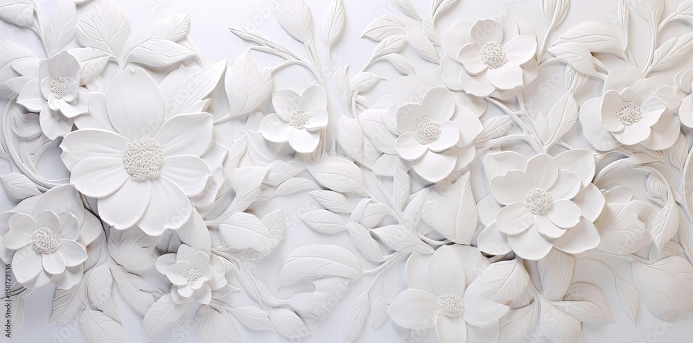 white floral background with white flowers and petals on a white wall white floral background with white flowers and petals on a white wall