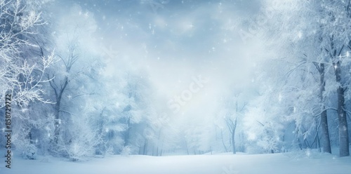 winter christmas background with snow - covered trees and a bare tree in the foreground © Siasart Studio