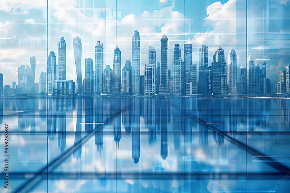 Modern city skyline with skyscrappers and reflection created with Generative AI Modern city skyline with skyscrappers and reflection created with Generative AI