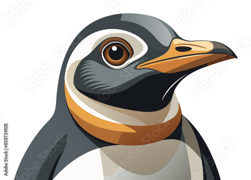A close-up vector portrait of a curious penguin with realistic textures and shadows. Generative AI.
