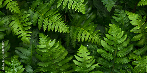 Green fern plants overhead view for botanical background   photo