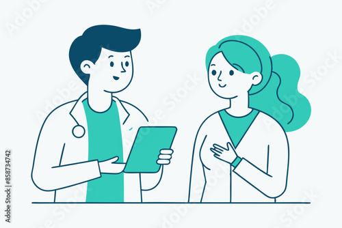 Doctor and nurse doing discussion vector illustration, Simple and minimalist flat Vector 