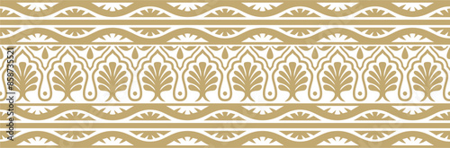 Vector gold seamless national Indian ornament. endless border, ethnic hindu frame. Mumba