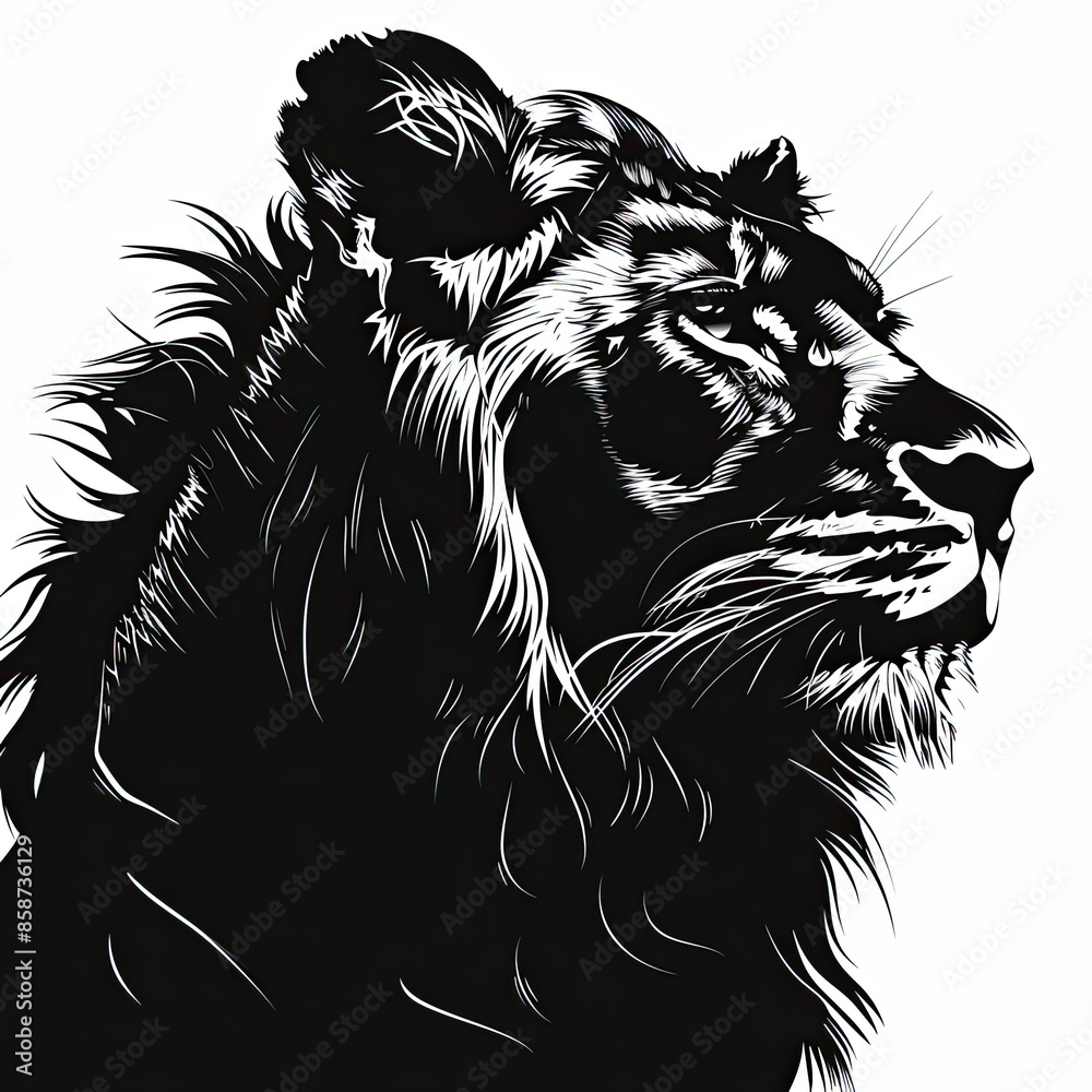 Obraz premium A black and white drawing of a lion on a white background