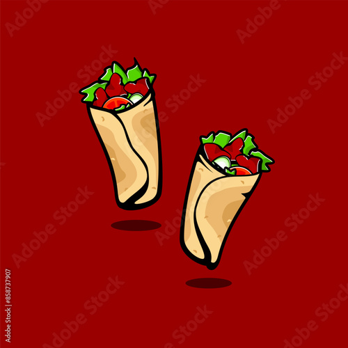 shawarma logo design inspiration . shawarma colorful vector template . two kebabs vector design template . kebab drawing cartoon style . kebab vector pack . tortilla icon design inspiration