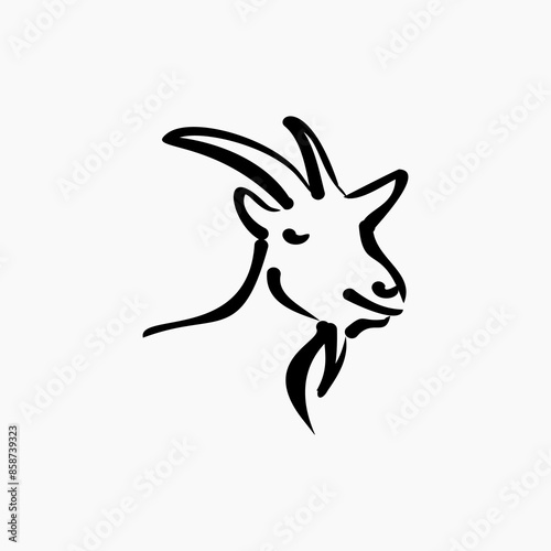 goat head vector design template . simple goat head vector . art line doodle goat head drawing