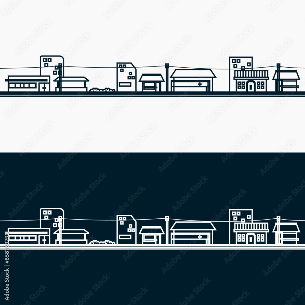 Obraz premium city skyline doodle vector design template . simple downtown vector design inspiration . road side building vector template . buildings silhouette drawing