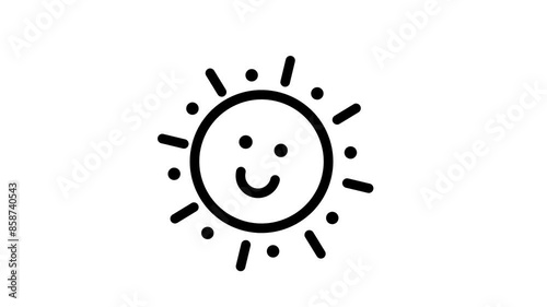 Hand-drawn line art animation of a cute sun smiling face moving around in a repetitive manner. 4k resolution videos