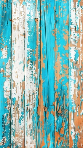 Weathered Wooden Planks in Turquoise and White