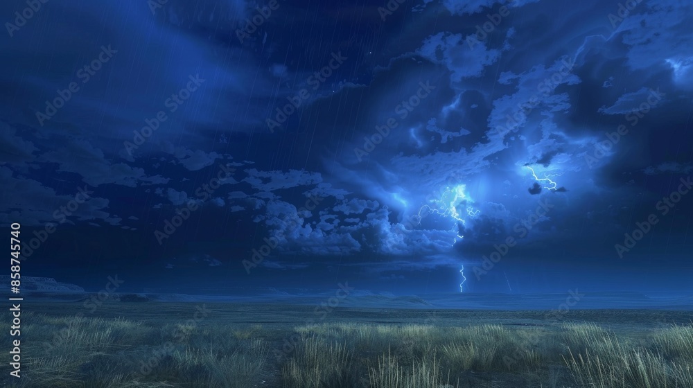 a thunderstorm rolling across the plains, lighting up the sky with flashes of lightning and echoing with the rumble of distant thunder a thunderstorm rolling across the plains, lighting up the sky with flashes of lightning and echoing with the rumble of distant thunder