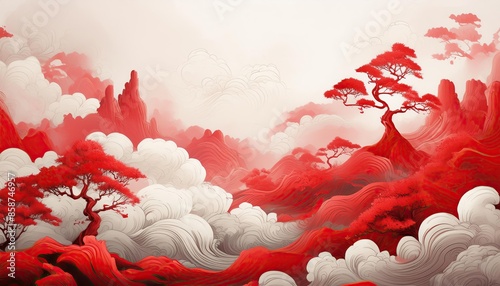 card design red cloud and white cloud chinese background or chinese wallpaper