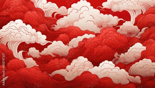card design red cloud and white cloud chinese background or chinese wallpaper