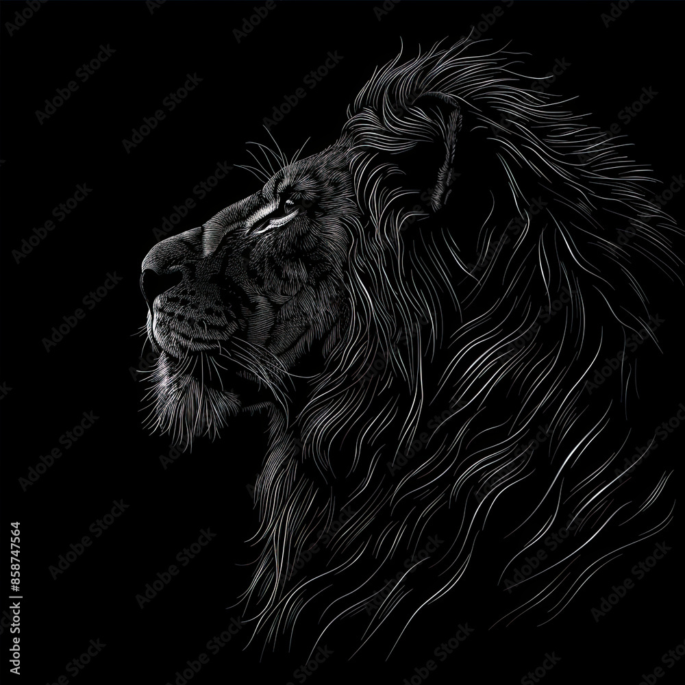 A black and white drawing of a lion A black and white drawing of a lion