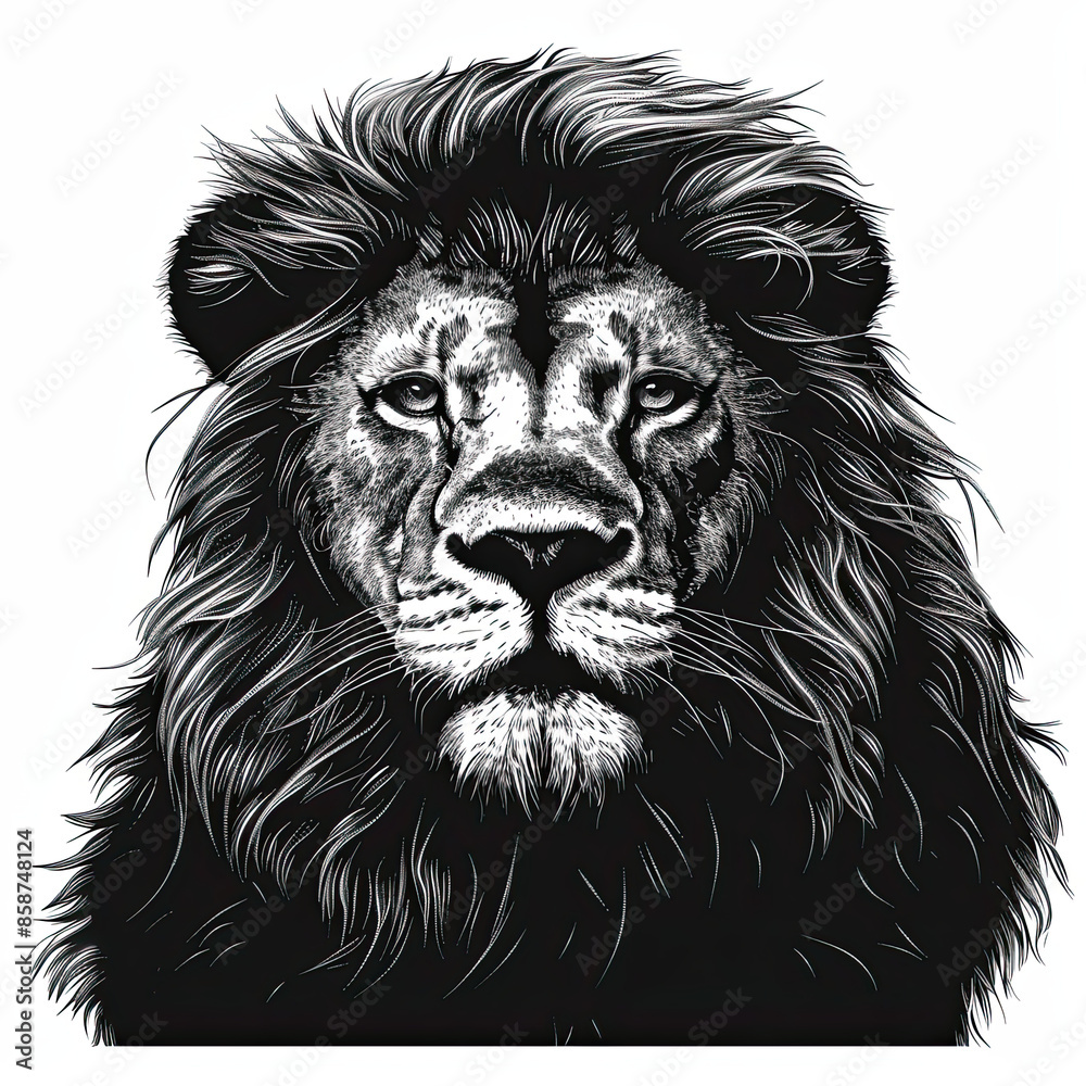 A black and white drawing of a lion A black and white drawing of a lion