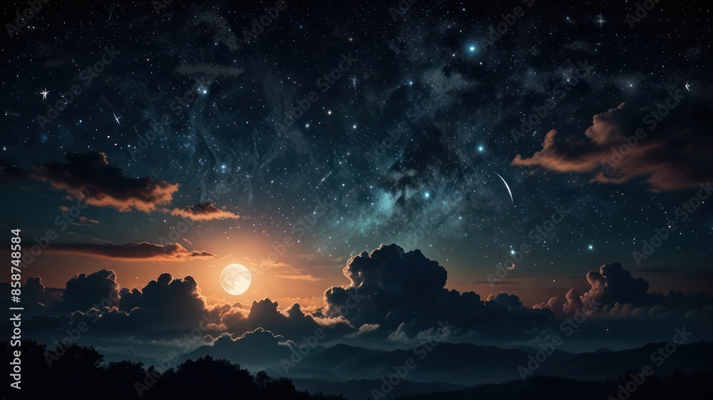 Fototapeta premium night sky with moon and stars