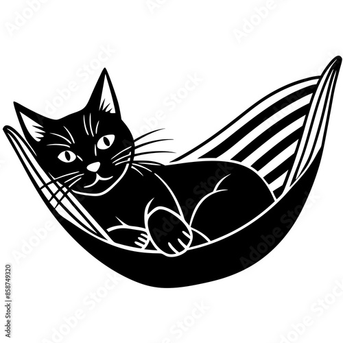 A cat lying in a hammock vector silhouette illustration