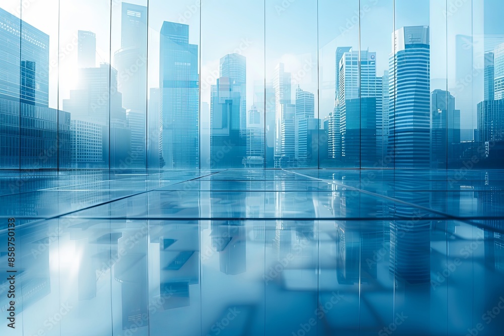 Modern city skyline with skyscrappers and reflection created with Generative AI Modern city skyline with skyscrappers and reflection created with Generative AI