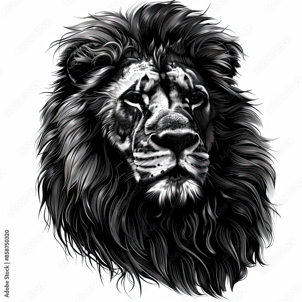 A black and white drawing of a lion A black and white drawing of a lion
