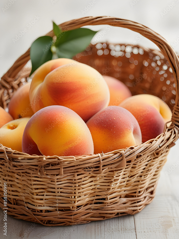 바구니에 담겨진 신선한 복숭아, fresh peaches in a basket 바구니에 담겨진 신선한 복숭아, fresh peaches in a basket