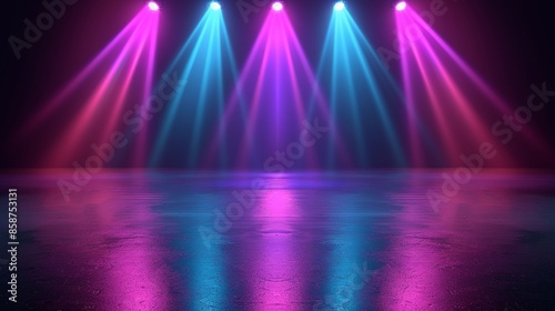 Wallpaper Mural Futuristic spotlights with holographic beams on a smoky digital stage, Scifi, Neon hues, 3D, Advanced technology Torontodigital.ca