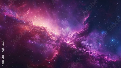 Majestic Cosmic Galaxy with Vibrant Nebulae and Star Clusters photo