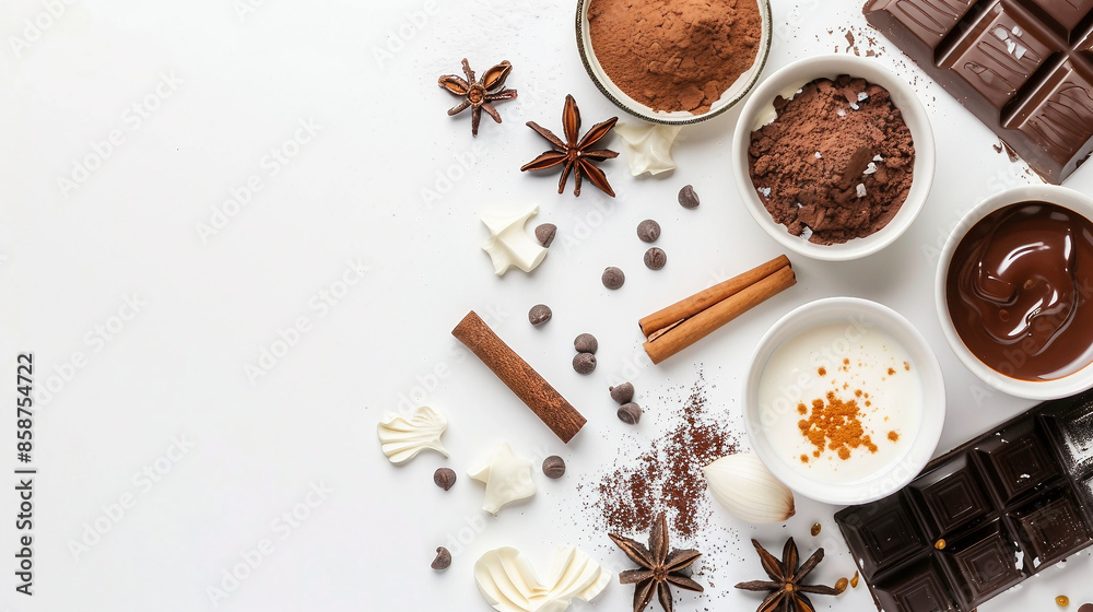 Exquisite Ingredients for Decadent Chocolate Pots de Creme Dessert - Food Photography Concept Exquisite Ingredients for Decadent Chocolate Pots de Creme Dessert - Food Photography Concept