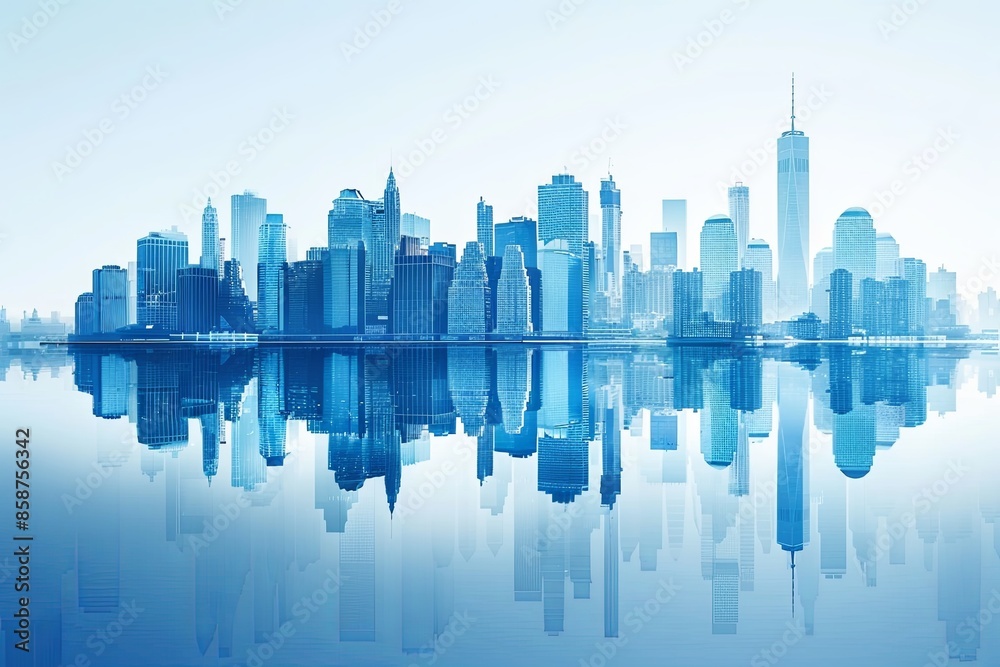Modern city skyline with skyscrappers and reflection created with Generative AI Modern city skyline with skyscrappers and reflection created with Generative AI