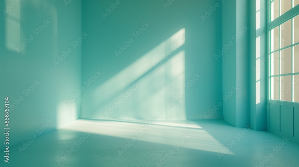 Obraz premium Empty photo studio with blue walls, professional lighting equipment, and blue backdrop. Photography setup studio concept.