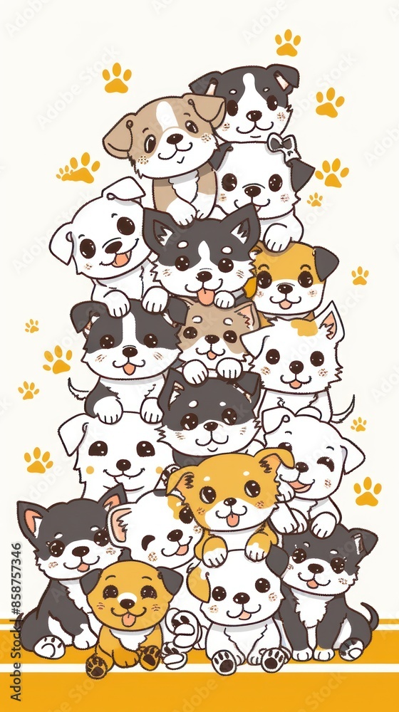 A Stack of Adorable Cartoon Puppies A Stack of Adorable Cartoon Puppies