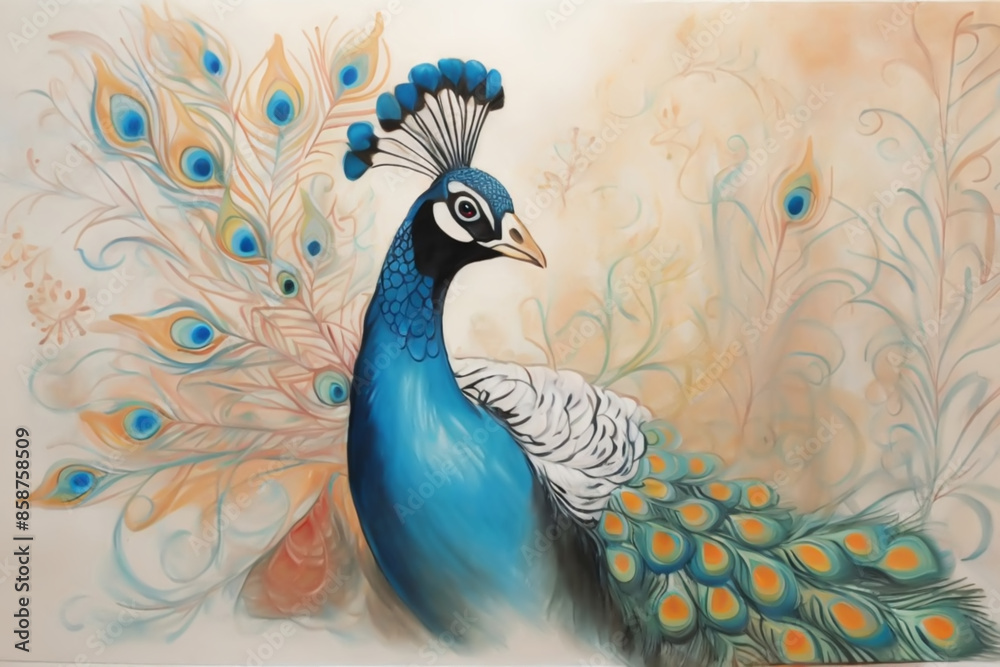 Fototapeta premium A painting of a peacock using pastel tone color 3.