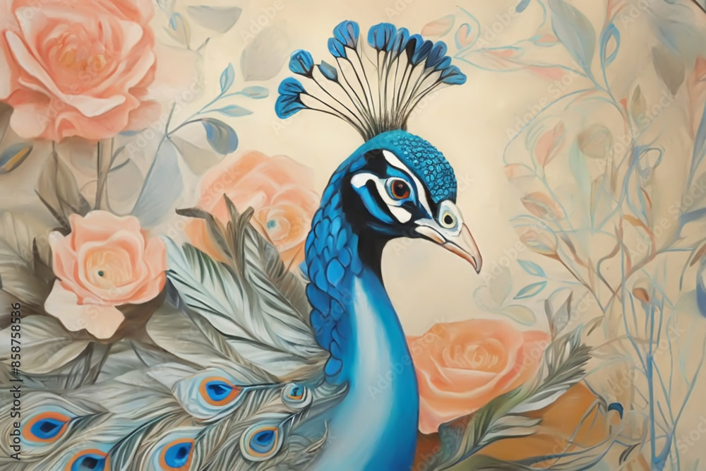 Fototapeta premium A painting of a peacock using pastel tone color 1.