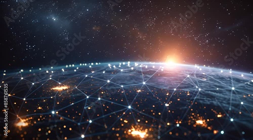 A global network of connections across the Earth, symbolizing connectivity and technology