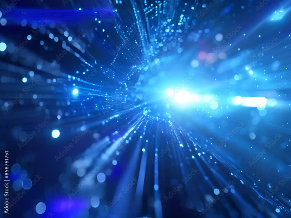 Blue glowing light rays in the background with a data transfer concept Blue glowing light rays in the background with a data transfer concept