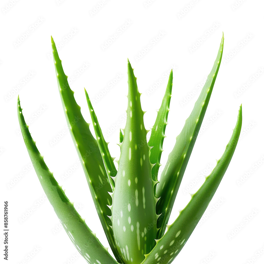 Close-up of a vibrant green aloe vera plant with pointed leaves. Isolated on a white background. Perfect for natural skincare and wellness themes., transparent background, PNG, white background Close-up of a vibrant green aloe vera plant with pointed leaves. Isolated on a white background. Perfect for natural skincare and wellness themes., transparent background, PNG, white background