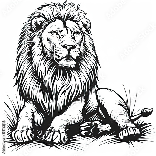 A black and white drawing of a lion