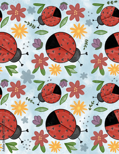 Seamless pattern with ladybugs