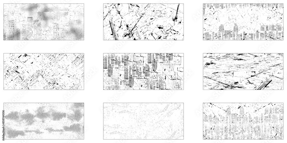 Vector set of grunge overlay textures. Collection of 9 grunge image. Vector set of grunge overlay textures. Collection of 9 grunge image.