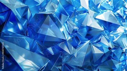 Abstract blue crystal background with sharp, geometric shapes.
