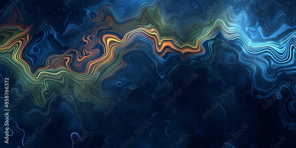 Abstract Deep Blue Fluid Waves with Color Highlights
