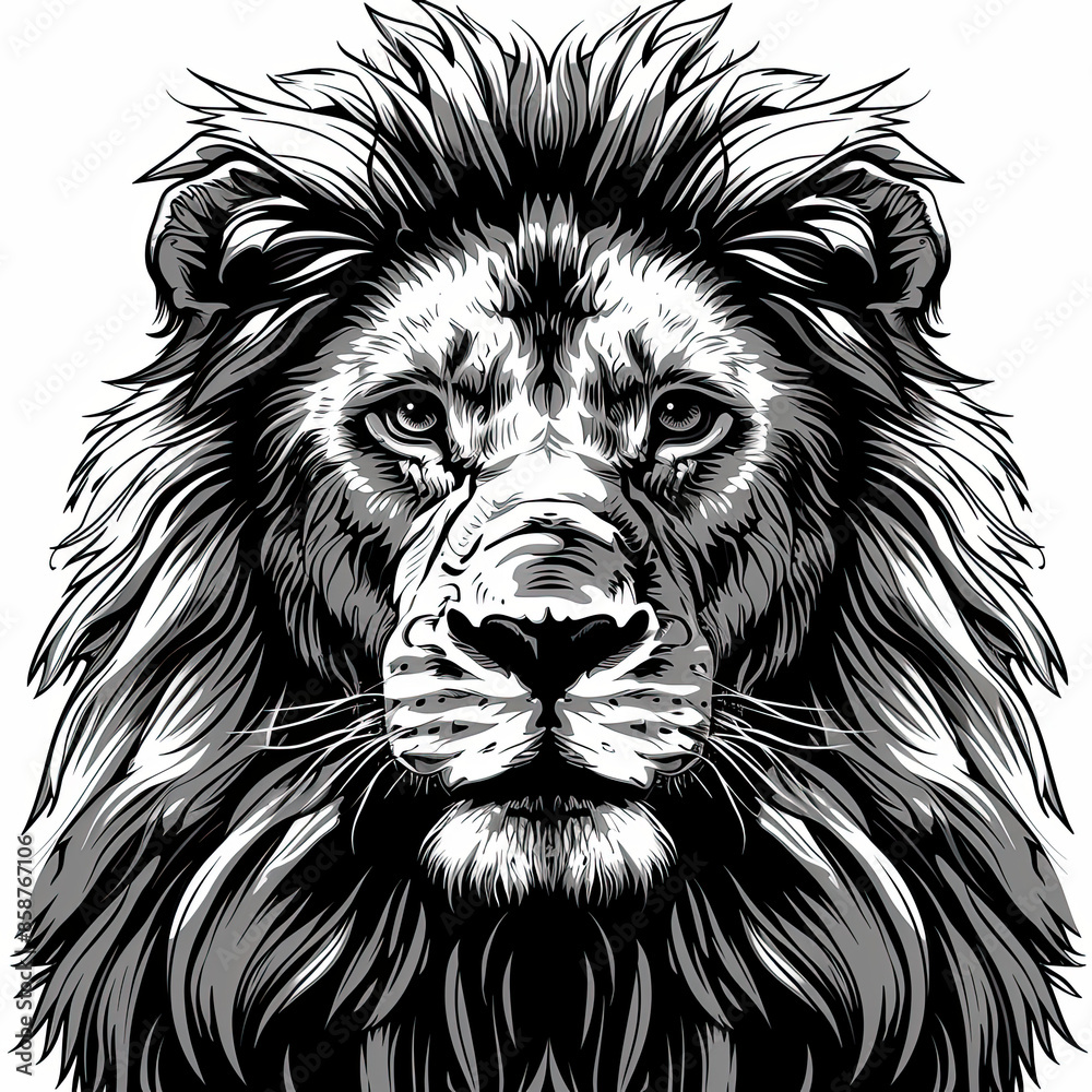 A black and white drawing of a lion A black and white drawing of a lion