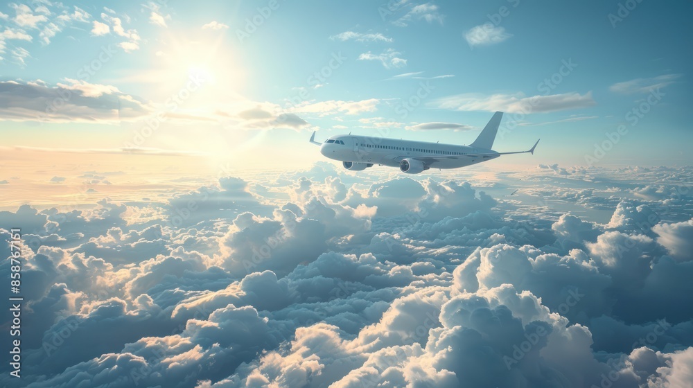 Airline Travel Banner: Commercial Airplane Flying Through Clouds with Flight Schedule and Budget for Vacation Trips Airline Travel Banner: Commercial Airplane Flying Through Clouds with Flight Schedule and Budget for Vacation Trips