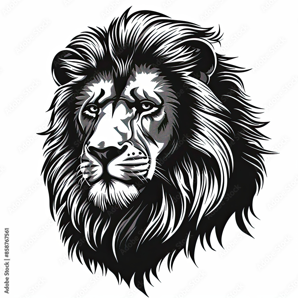 A black and white drawing of a lion