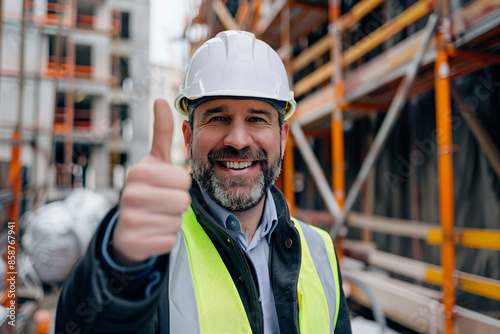 a man in a hard hat giving a thumbs up © Nam