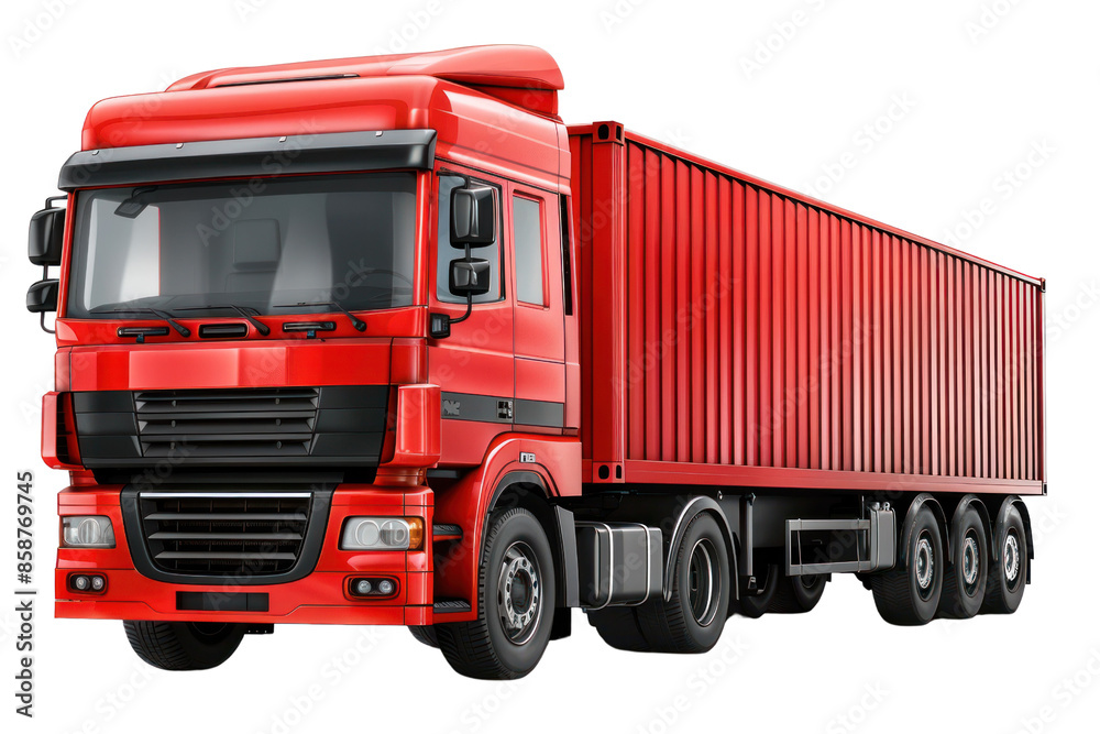 Red cargo truck with a container trailer, perfect for illustrating logistics, transportation, and freight shipping concepts. Red cargo truck with a container trailer, perfect for illustrating logistics, transportation, and freight shipping concepts.