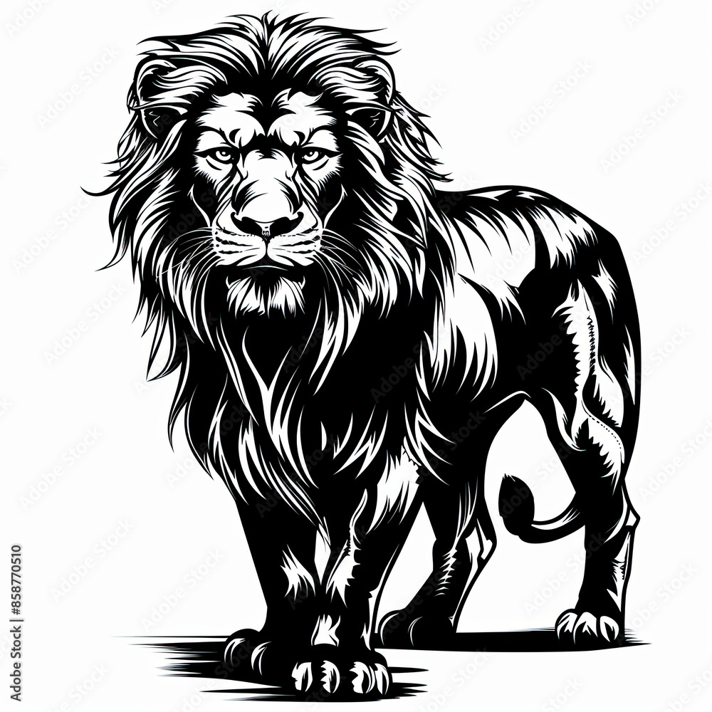 Obraz premium A black and white drawing of a lion