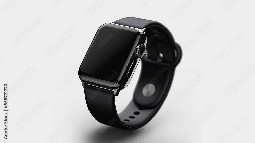 Smart Watch with Black Strap on White Background Smart Watch with Black Strap on White Background