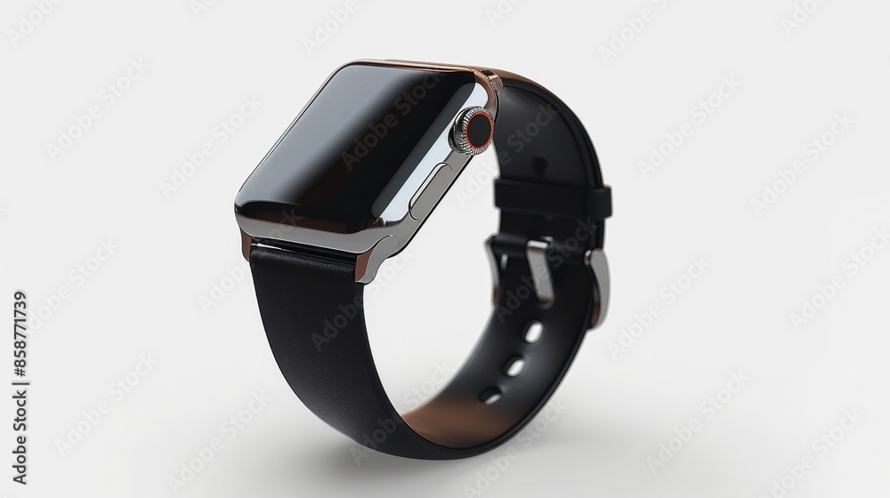 Smart Watch with Black Strap on White Background Smart Watch with Black Strap on White Background