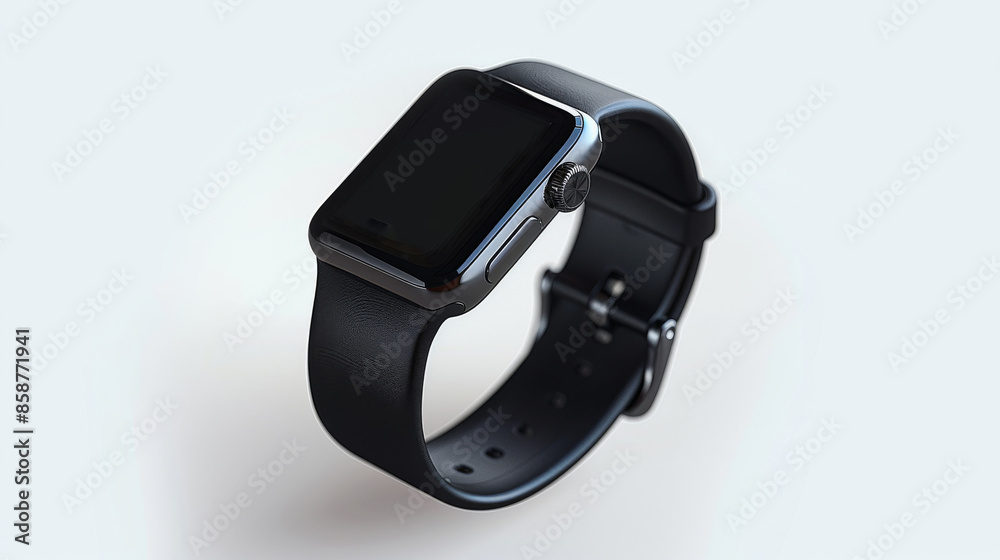 Smart Watch with Black Strap on White Background Smart Watch with Black Strap on White Background