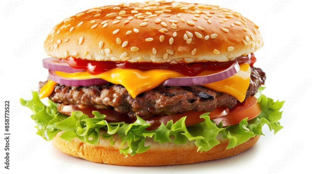 Delicious Cheeseburger with Lettuce, Tomato, and Onion Delicious Cheeseburger with Lettuce, Tomato, and Onion