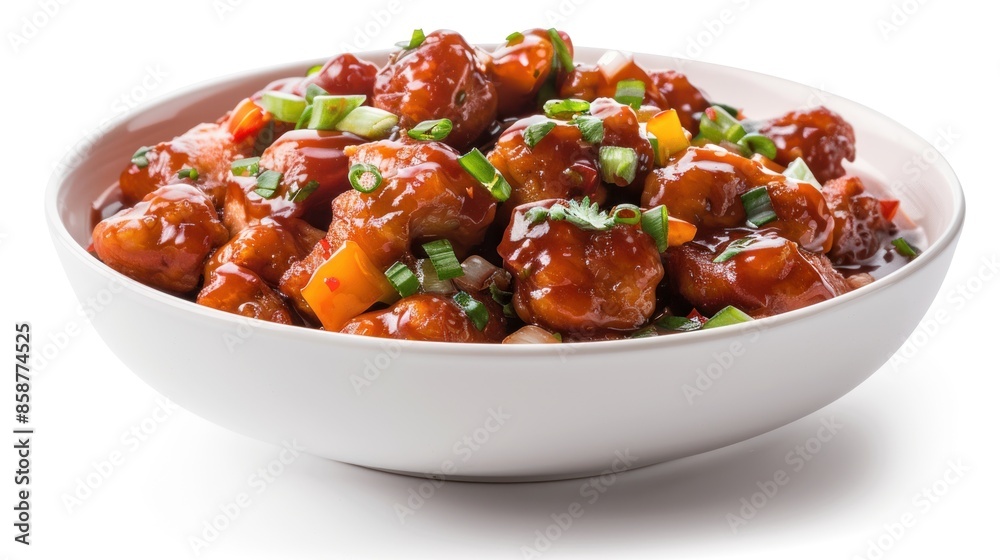 Close-up of a White Bowl Filled with Chinese Chicken in Sweet and Sour Sauce Close-up of a White Bowl Filled with Chinese Chicken in Sweet and Sour Sauce